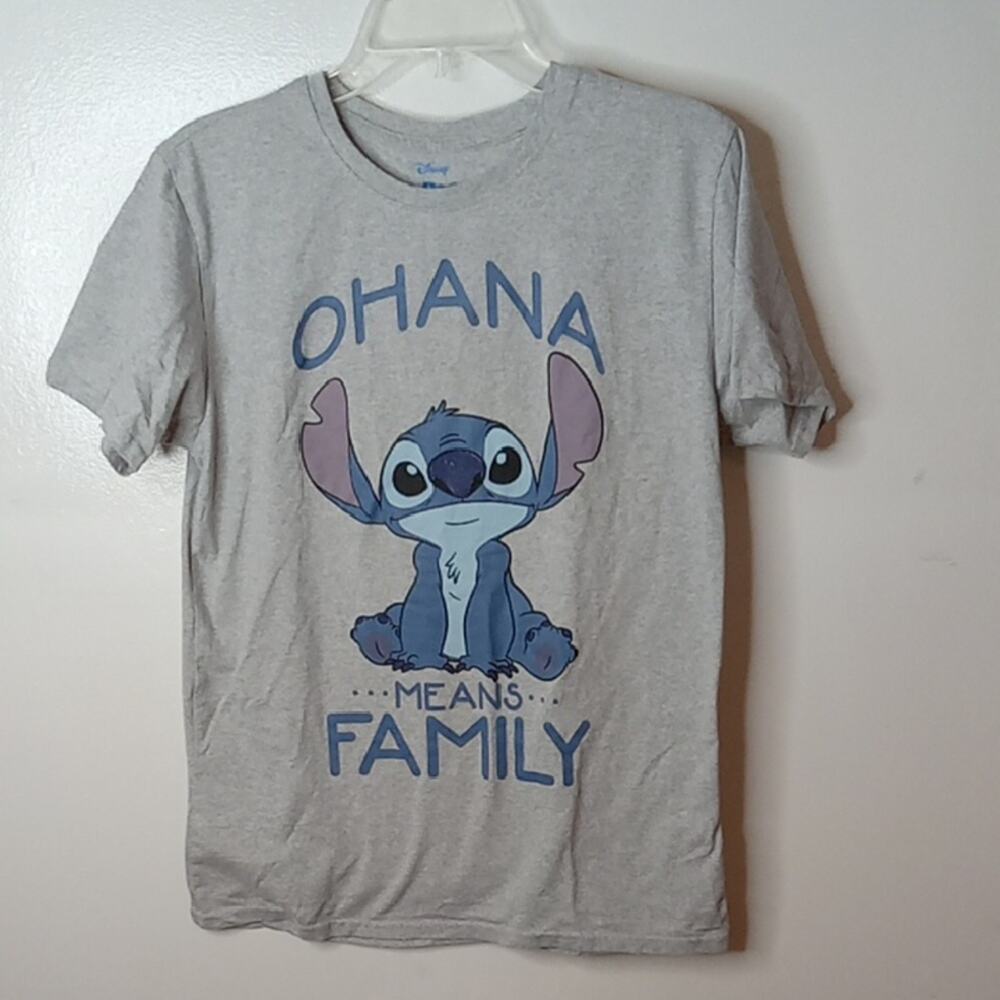 Disney Kids Size Medium Light Gray Stitch Ohana Tee. Fun, Athleisure